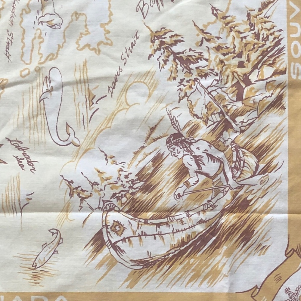 Vintage Canada Souvenir Graphic Linen Tablecloth Map 45 X 48 Canadian Mountie  ￼